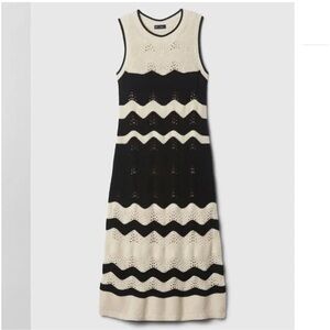GAP Black and Cream Sleeveless Crochet Midi Sweater Dress
